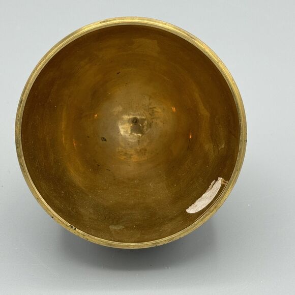 Vtg Handpainted Raised Floral Brass 2 Pc Egg Trinket Box with Brass Stand 5 inch - Picture 9 of 11